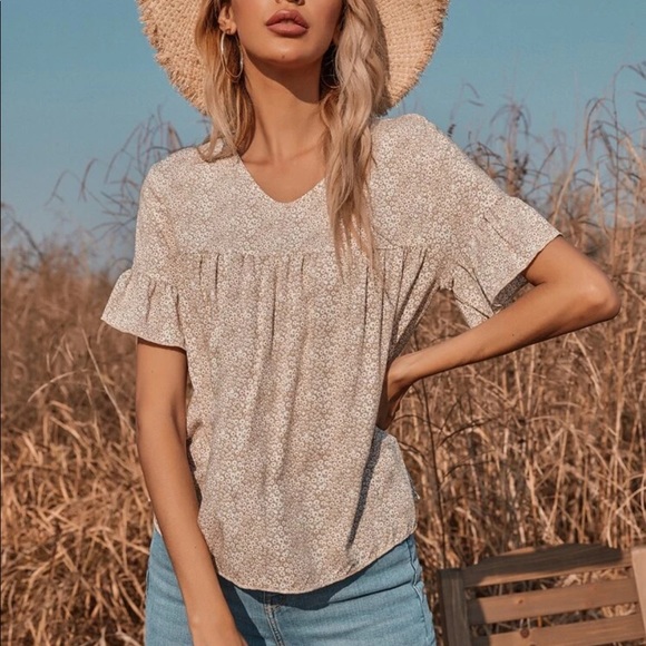 Boho floral print ruffle hem blouse - Picture 3 of 7